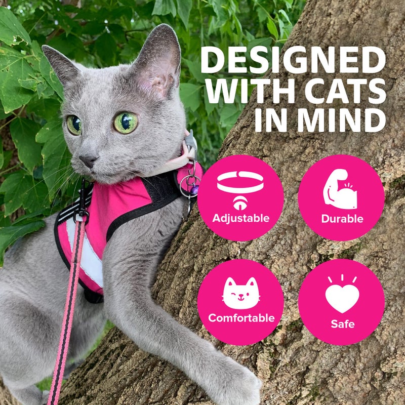 Kitty Holster Reflective Cat Harness â€“ High-Visibility Cat Harness for Travel, Day and Night Walking - Soft Cotton Cat Accessories, Breathable, Secure & Washable, Made in USA - Flamingo Pink, M to L - Image 4